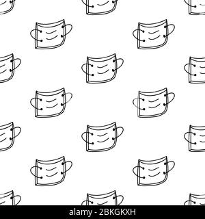 Seamless pattern with doodle medical face mask. Isolated on white background. Vector stock illustration. Stock Vector