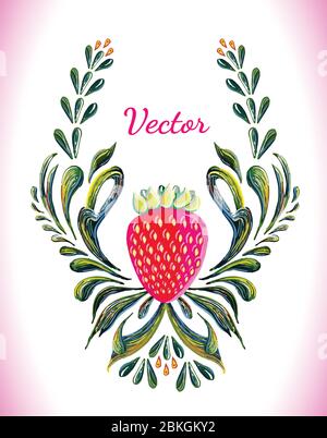 Hand drawn vintage floral ornament with strawberry. Stock Vector