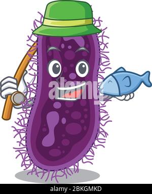 Cartoon design concept of lactobacillus rhamnosus bacteria while fishing Stock Vector