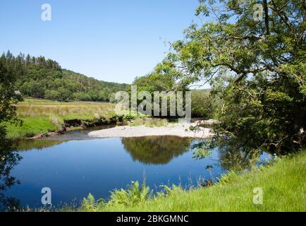 The Afon Lledr near the village of Dolwyddelan in the Lledr Valley lying between Blaenau Ffestiniog and Betws-y-Coed Snowdonia North Wales Stock Photo