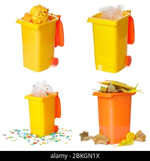 Multicolored Garbage Trash Bins, Recycling Bin, Garbage Bin waste isolated on white background Stock Photo