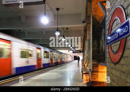 LONDON, UK - CIRCA MAY 2011: A train leaving Gloucester Road underground station. Stock Photo