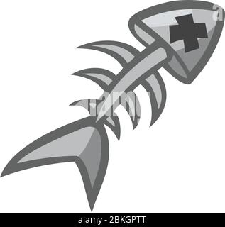 Fishbone cartoon illustration. Vector clipart Stock Vector