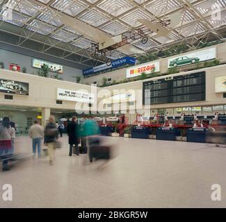 1991, then brand new terminal building, Birmingham Airport, West Midlands, England