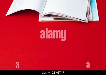 Close up stacking magazine place on table background Stock Photo