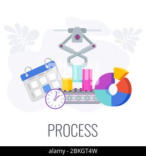 Process infographics flat vector pictogram. 7 PS marketing mix. Stock Vector