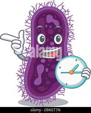 Lactobacillus rhamnosus bacteria mascot design concept smiling with clock Stock Vector