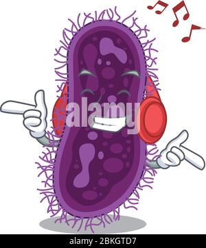 Lactobacillus rhamnosus bacteria Cartoon design concept listening music Stock Vector