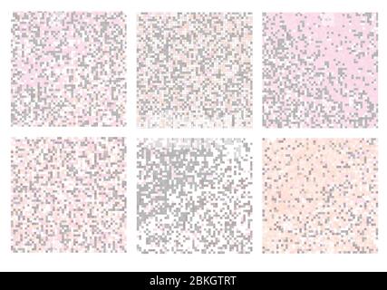 Abstract square pixel mosaic background set. Stock Vector