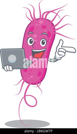 Cartoon character of pseudomoa bacteria clever student studying with a laptop Stock Vector