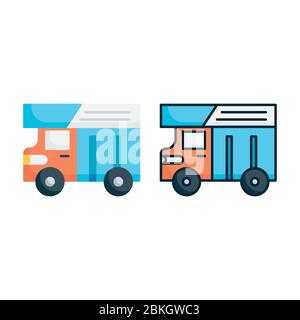 vector illustration plastic truck toy icon or logo with flat and lineal color design style Stock Vector
