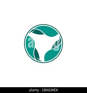 Three circular leaves design element, abstract leaf logo design concept template,, isolated on white background. Stock Vector