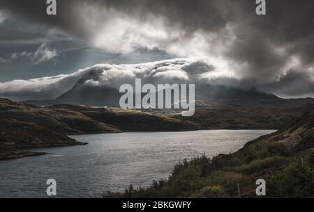 Cloud capped Quinag mountain range in the North West Highlands of Scotland Stock Photo