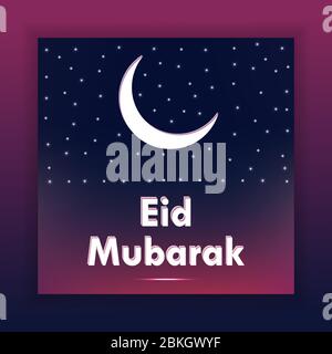 Eid mubarak muslim festival glowing lights and 3d text effect social media post template Stock Vector