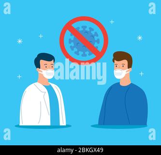 doctor with man sick using face mask Stock Vector