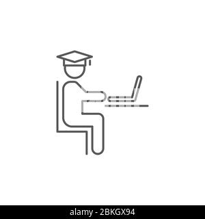 Student Studying on Laptop vector icon symbol isolated on white background Stock Vector