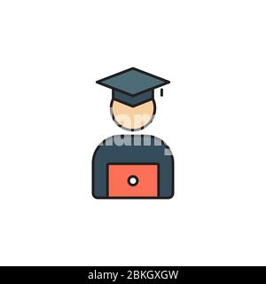 Student Studying on Laptop vector icon symbol isolated on white background Stock Vector