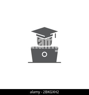 Student Studying on Laptop vector icon symbol isolated on white background Stock Vector