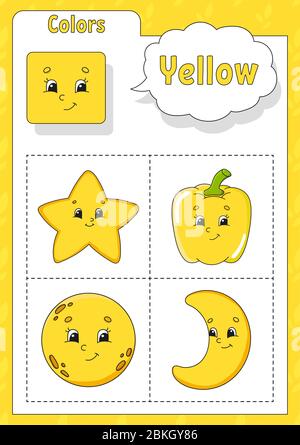 Yellow. Educational worksheet for kids. Learning the color yellow