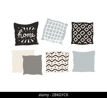 Beautiful pillows on a white background. Hand drawn vector. Stock Vector
