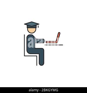 Student Studying on Laptop vector icon symbol isolated on white background Stock Vector