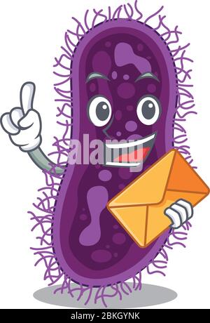 Happy lactobacillus rhamnosus bacteria mascot design concept with brown envelope Stock Vector