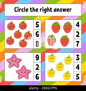 circle the right answer education developing worksheet activity page with pictures game for children color isolated vector illustration funny cha stock vector image art alamy