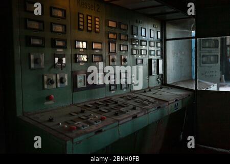 Room with controlling scales of the former power station Stock Photo