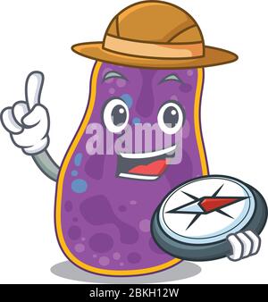 mascot design concept of shigella sp. bacteria explorer with a compass Stock Vector