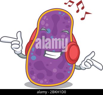 Shigella sp. bacteria Cartoon design concept listening music Stock Vector