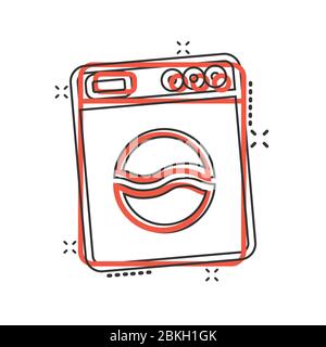 Washing machine icon in comic style. Washer cartoon vector illustration on white isolated background. Laundry splash effect business concept. Stock Vector
