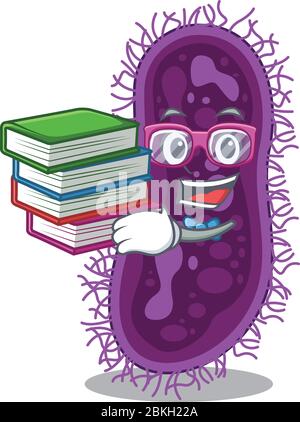 A diligent student in lactobacillus rhamnosus bacteria mascot design concept with books Stock Vector