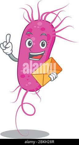 Happy pseudomoa bacteria mascot design concept with brown envelope Stock Vector