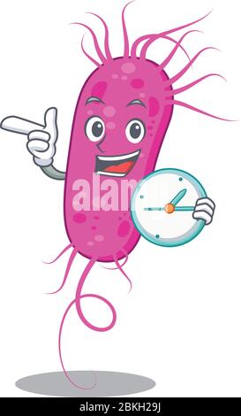 Pseudomoa bacteria mascot design concept smiling with clock Stock Vector