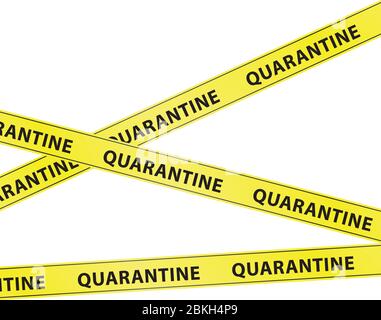 Yellow warning tape strips with the text 'QUARANTINE', caution concept, isolated on white background, transparent vector Stock Vector