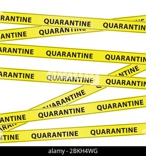 Yellow warning tape strips with the text "QUARANTINE", caution concept, isolated on white background, transparent vector Stock Vector