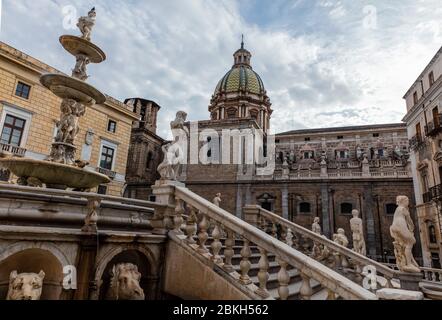 Piazza Pretoria and Church of San Giuseppe dei Teatini in Palermo Sicily Stock Photo