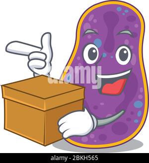 An picture of shigella sp. bacteria cartoon design concept holding a box Stock Vector