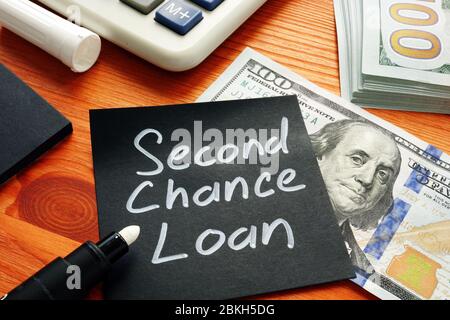 Second Chance Loan memo and cash. Stock Photo