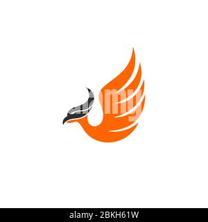 Flying phoenix bird graphic logo design concept template, isolated on white background. Stock Vector