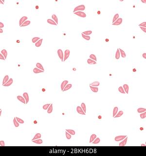 Vector doodle pink heart shape pattern with hand drawn textured cutout heart shape on white background. Birthday, mothers day, valentine, romance. Surface pattern design. Stock Vector