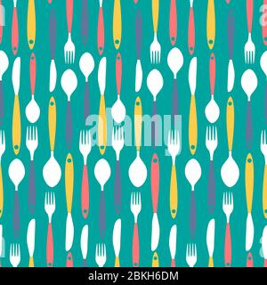 Seamless Pattern with Forks, Spoons end Knifes. Vector Illustration Stock Vector
