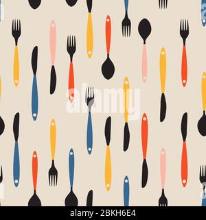 Seamless Pattern with Forks, Spoons end Knifes. Vector Illustration Stock Vector