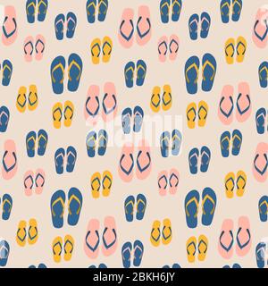 Beach Seamless Background with Flip Flops Vector Illustration Stock Vector