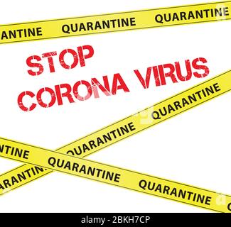 Yellow warning tape strips with the text "QUARANTINE", caution concept, isolated on white background, transparent vector Stock Vector