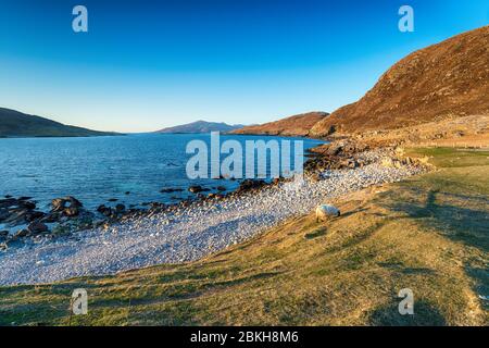 Late evening in spring on the beach at Hushinish on the Isle of Harris in the Outer Hebrides of Scotland Stock Photo
