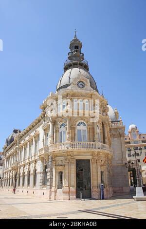 Palacio Consistorial, or Casa Consistorial building, now the Town Hall. The modernist building, completed in 1907, Cartagena, Murcia, Spain. Stock Photo