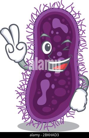 Happy lactobacillus rhamnosus bacteria cartoon design concept with two fingers Stock Vector