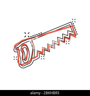 Saw blade icon in comic style. Working tools cartoon vector illustration on white isolated background. Hammer splash effect business concept. Stock Vector