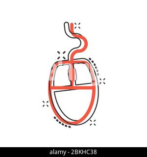 Computer mouse icon in comic style. Cursor cartoon vector illustration on white isolated background. Pointer splash effect business concept. Stock Vector